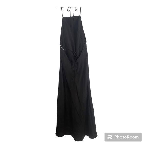 NWT "Reformation Selia Tie Strap Linen Dress Large, BLACK" - Picture 3 of 4